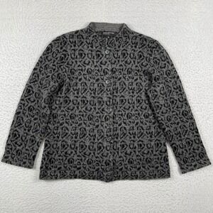 Jones New York Cardigan Womens Large Grey Leopard Mohair Blend Mock Neck Casual